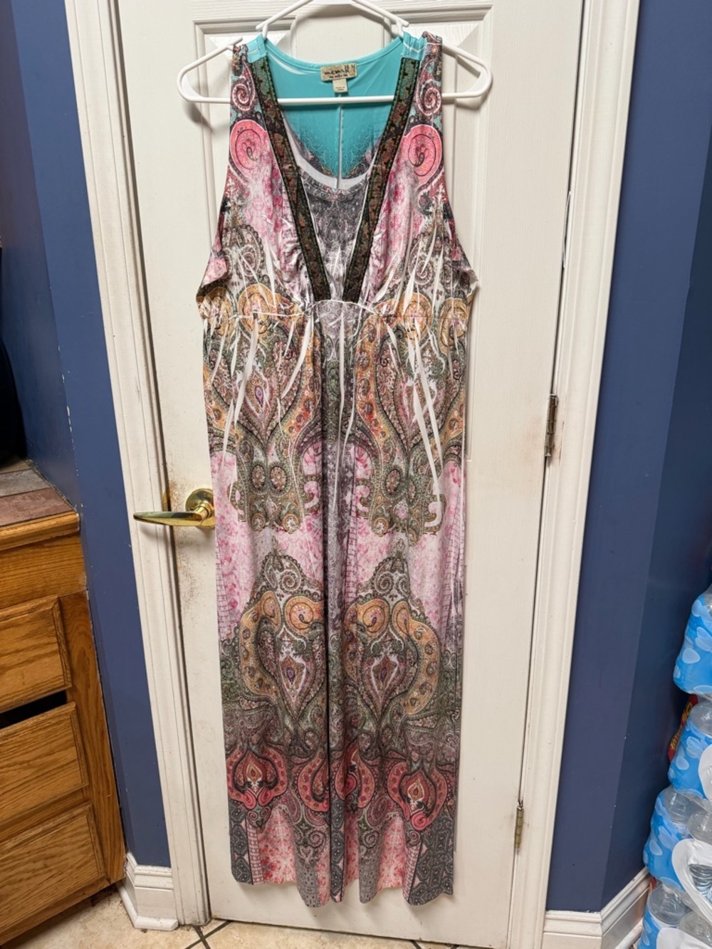 One World Vibrant Boho Resort Vacation Maxi Dress Sleeveless Size L